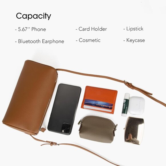 ⚡Women Caramel Lychee Pattern Premium Full Grained Leather Crossbody Strap Bag - Picture 6 of 7